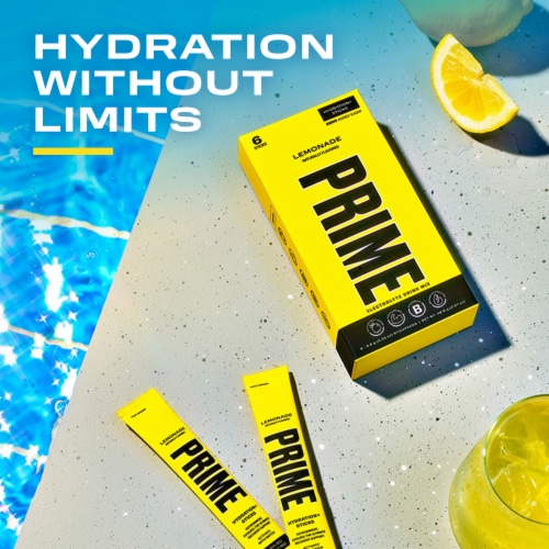 Prime Hydration Lemonade Electrolyte Drink Mix Packets Perspective: top