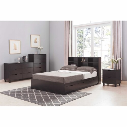 Smart Home Furniture 6-Shelf Wood Twin Bookcase Headboard in Red Cocoa Perspective: top