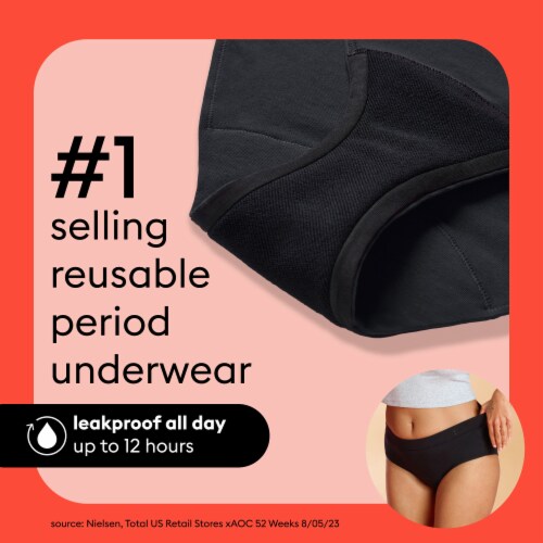 Thinx for All Women's Everyday Comfort Brief Leakproof Period Underwear, Size Extra Large, Black Perspective: top