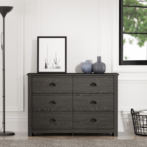 Geordano 6 Drawer Dark Grey Oak Dresser 31.5 in. H 46.5 in. W