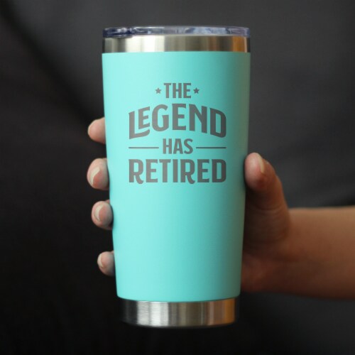 Bevvee™ Legend Has Retired - Insulated Coffee Tumbler - Funny Retirement Gifts - Teal, 20 oz Perspective: top