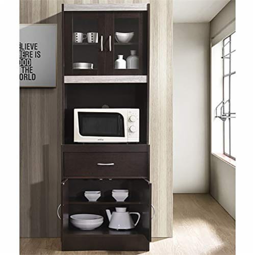 Hodedah Import 70  Tall Top/Bottom Enclosed Kitchen Cabinet w/ Drawer, Chocolate Perspective: top