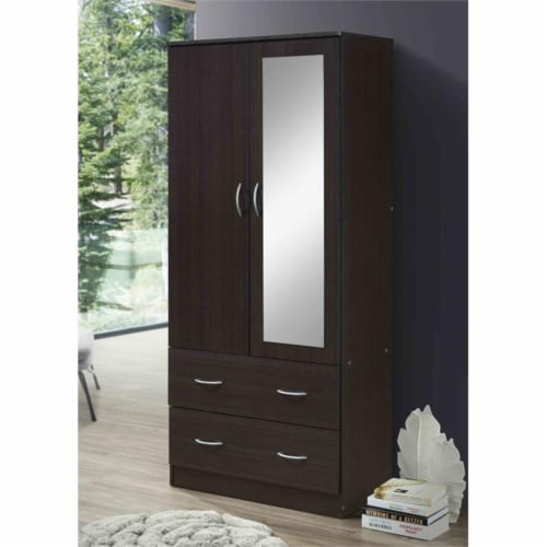 Hodedah 2 Door Armoire with 2 Drawers Clothing Rod and Mirror in