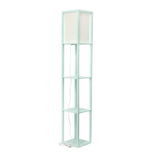 Simple Designs Wood Etagere Shelving Floor Lamp in Aqua Blue with Cream Shade Perspective: top