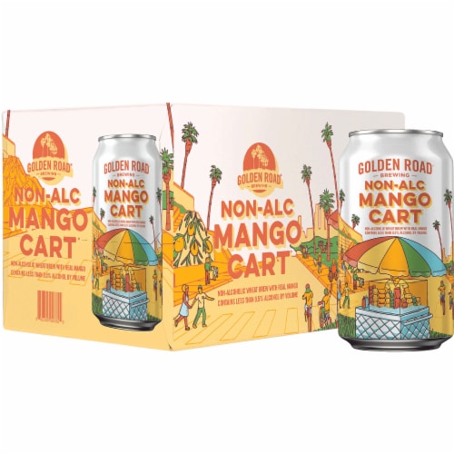 Golden Road Mango Craft Non-Alcoholic Wheat Ale Beer Perspective: top