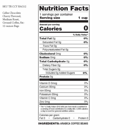 Cellas Chocolate Cherry Flavored, Medium Roast, Ground Coffee, Six - 12 ounces Bags Perspective: top