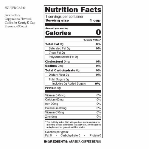 Java Factory Cappuccino Flavored Coffee for Keurig K Cup Brewers, 40Count Perspective: top