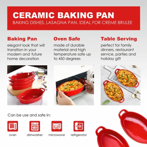 Bruntmor 8 x5  Red Oval Ceramic Deep Dish Pie Pan Set of 4 Perspective: top