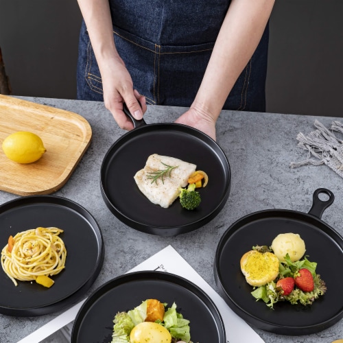 Bruntmor 8 Ceramic Appetizer Plates | Set of 4, Black | Serving