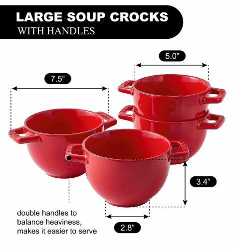 Bruntmor Red 24 Oz x 4 Soup Mug Set - French Onion Soup Cups Perspective: top