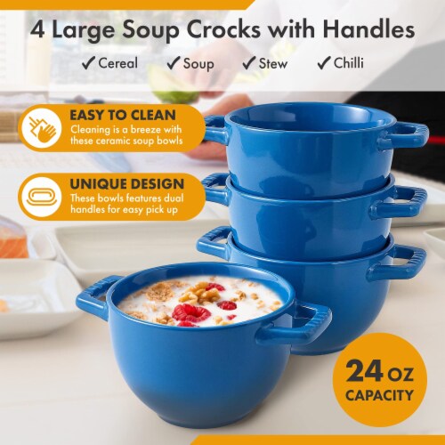 Bruntmor Blue 24 Oz x 4 French Onion Soup Crocks with Handles Perspective: top