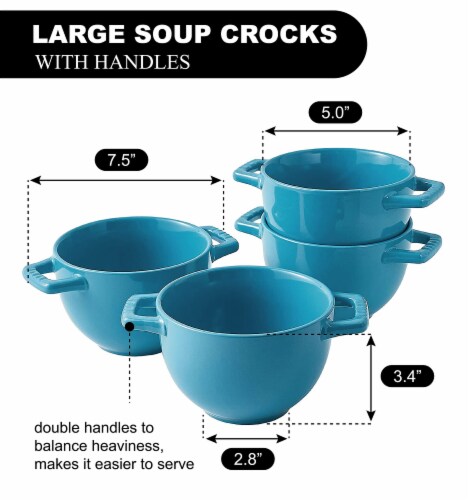 Bruntmor 24 Oz x 4 Soup Mug, Teal - French Onion Soup Crocks with Handles Perspective: top