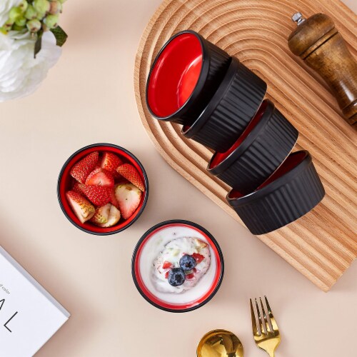 Bruntmor Black & Red 4 Oz Ramekin Set (6) - Perfect for Baking, Serving & More! Perspective: top