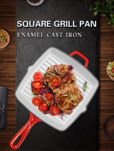 Bruntmor Red 10 Cast Iron Grill Skillet - Easy Draining for Grilling Bacon, Steak & Meats Perspective: top