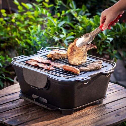 Bruntmor BBQ Grill, Heavy Duty Pre-Seasoned Cast Iron, 14 x12 Perspective: top