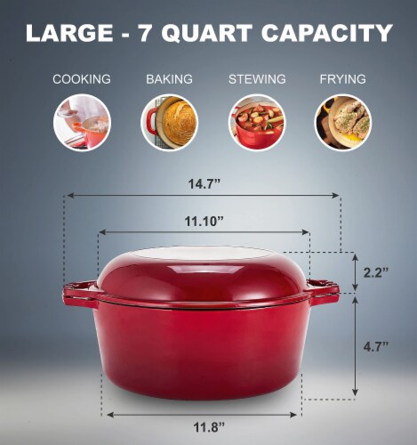 Bruntmor Red 7 Qt 2-in-1 Dutch Oven & Skillet|Pioneer Woman Cookware Perspective: top