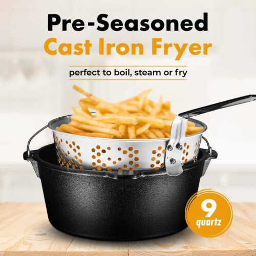 Bruntmor 9 Qt Black, Lid & Deep Fry Basket Set  2-in-1 Pre-seasoned Cast  Iron Dutch Oven, 9 Qt - Fry's Food Stores