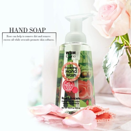 WBM Care Foaming Hand Soap, Refreshing Liquid Soap, Rose & Avocado – Pack of 3/10.5 Oz Each Perspective: top