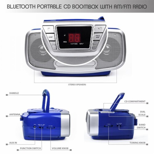 Riptunes Cd Boombox With Bluetooth, Blue Perspective: top