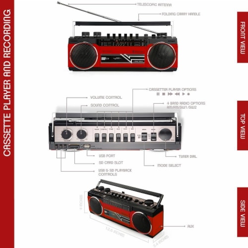 Riptunes Blt Retro Cassette Radio Sd/usb Perspective: top