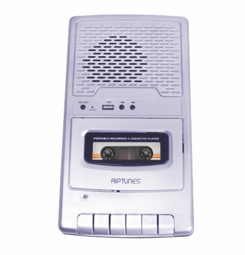 Riptunes Cassette Recorder Player, Analog Cassette to Digital MP3 Converter, USB- Silver Perspective: top