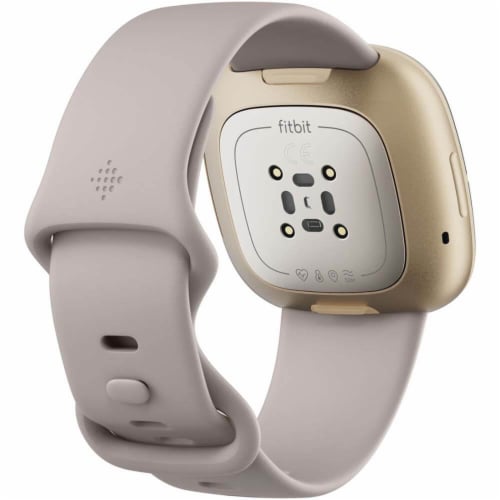 Fitbit Sense in Lunar White and Soft Gold Perspective: top