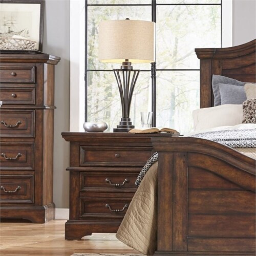 Stonebrook Nightstand in Tobacco Brown Finish Perspective: top