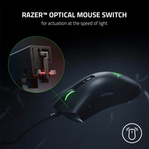 Razer DeathAdder V2 Wired Gaming Mouse - Black/Green Perspective: top