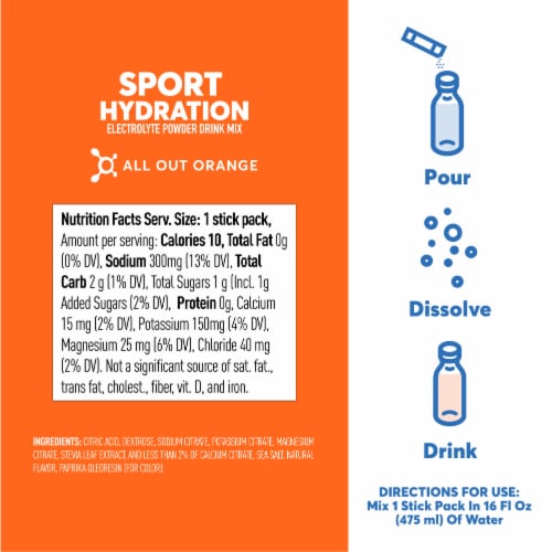 Nuun Sport Electrolyte Powder Packets, All Out Orange Flavor Perspective: top