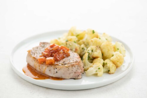 Home Chef Meal Kit Tuscan Pork Chop With Scampi Cauliflower Perspective: top