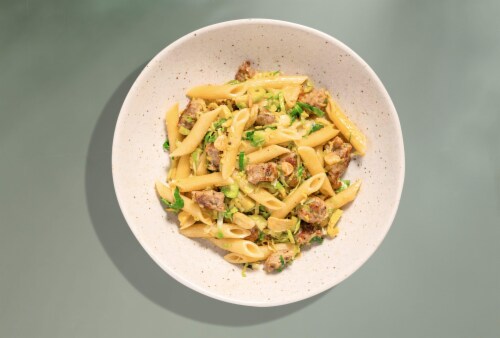 Home Chef® Meal Kit Italian Sausage Pasta With Brussels Sprouts And Garlic Chips Perspective: top