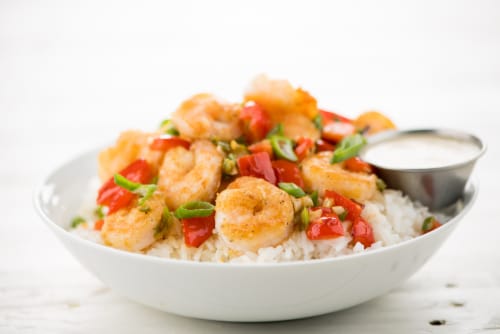 Home Chef Meal Kit Popular Pepper Shrimp With Red Bell Pepper Perspective: top