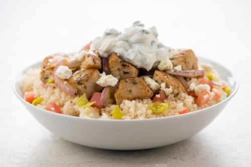 Home Chef Meal Kit Greek Chicken & Couscous with Cucumber and Feta Perspective: top