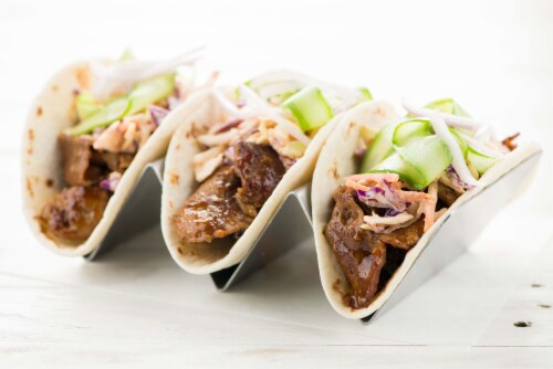 Home Chef Meal Kit Korean-Style Steak Tacos With Cucumber Ribbons And Slaw Perspective: top
