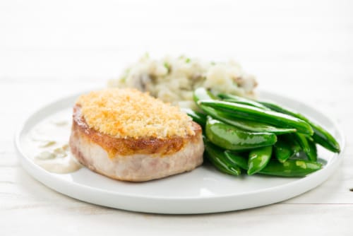 Home Chef Meal Kit Panko Crusted Pork Chop with Green Onion Gravy Perspective: top