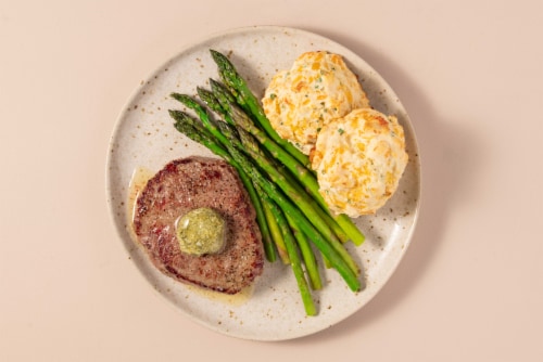 Home Chef Meal Kit Steak with Chimichurri Butter Perspective: top