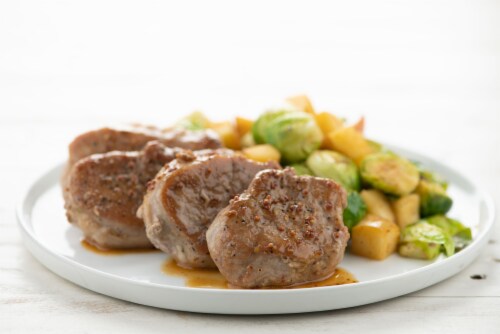 Home Chef Meal Kit Apple Cider-Glazed Pork Tenderloin Medallions With Apples And Brussels Sprouts Perspective: top