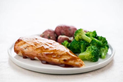 Home Chef Heat & Eat BBQ Chicken with Seasoned Potatoes & Broccoli Perspective: top