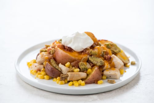Home Chef Oven-Ready Loaded Baked Potato Chicken Casserole with Bacon and Crispy Jalapenos Perspective: top