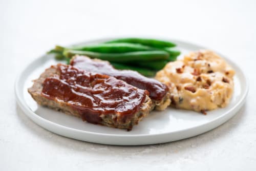 Home Chef Heat & Eat BBQ Meatloaf with Loaded Mashed Potatoes Perspective: top
