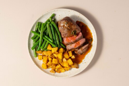 Home Chef Meal Kit Sirloin Steak with Scallion-Demi Glace Perspective: top