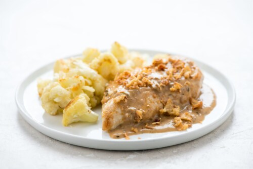 Home Chef Oven-Ready Chicken Stroganoff with French Onion Cauliflower Perspective: top