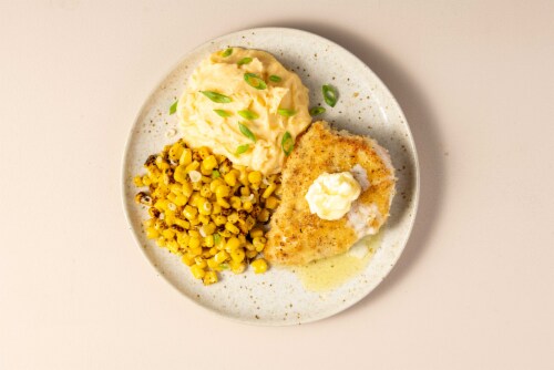 Home Chef Meal Kit Honey Butter Crispy Chicken With Mashed Potatoes And Corn Perspective: top