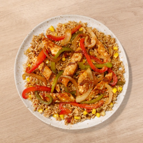Home Chef Heat and Eat Fajita Chicken with Yellow Rice Perspective: top