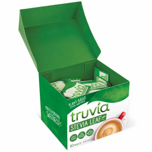 Truvia Original Calorie-Free Sweetener from the Stevia Leaf, 80 Packets, 5.64 oz Carton Perspective: top