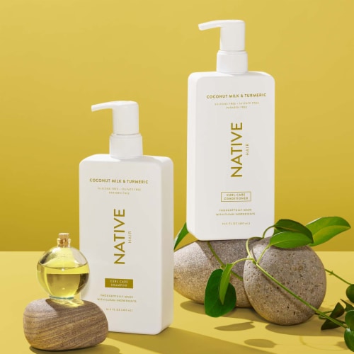Native Curl Care Shampoo with Coconut Milk and Turmeric, Sulfate Free for Women and Men Perspective: top