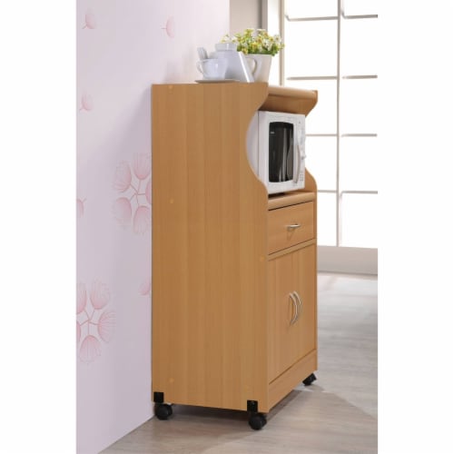Hodedah Wheeled Microwave Island Cart with Drawer and Cabinet Storage, Beech Perspective: top