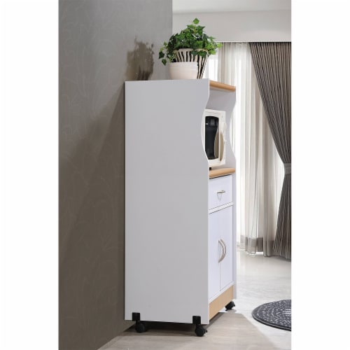 Hodedah Wheeled Microwave Island Cart with Drawer and Cabinet Storage, White Perspective: top