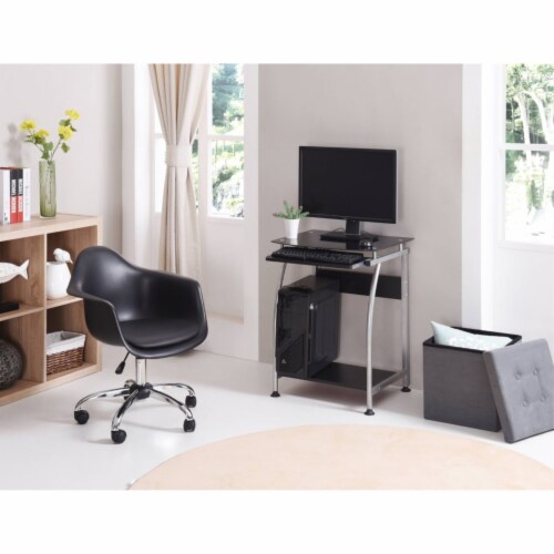 Hodedah Tempered Glass Top Laptop Desk with Pull out Keyboard Tray