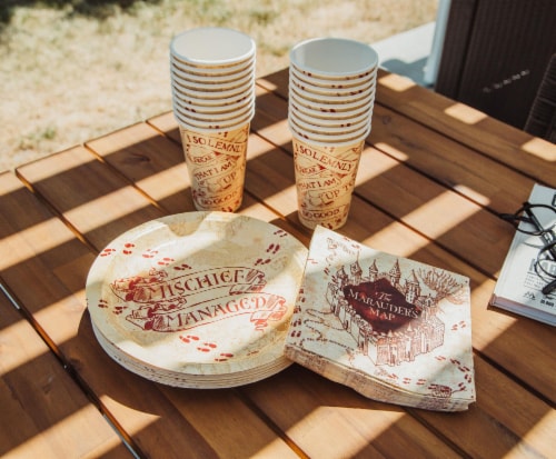 Harry Potter Marauders Map 60 Piece Party Tableware Set | Cups | Plates | Napkins Perspective: top